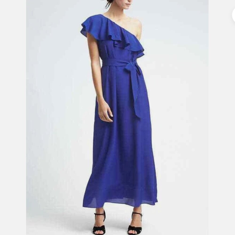 NWT Banana Republic One-Shoulder Ruffle Maxi Dress Royal Blue, small